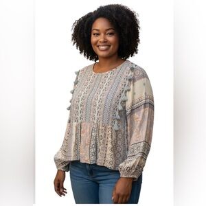 American Eagle Boho style Patchwork blouse with Tassels.. Size small